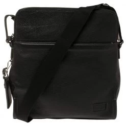TUMI Black Leather Stratton Crossbody Bag For Men
