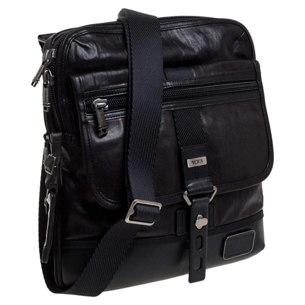 TUMI Black/Dark Brown Leather Annapolis Zip Flap Messenger Bag For Men - Image 3