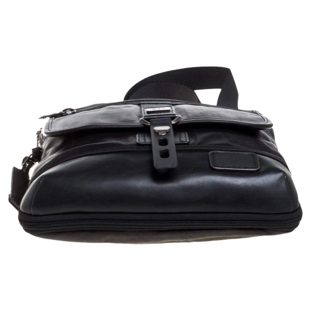 TUMI Black/Dark Brown Leather Annapolis Zip Flap Messenger Bag For Men - Image 6