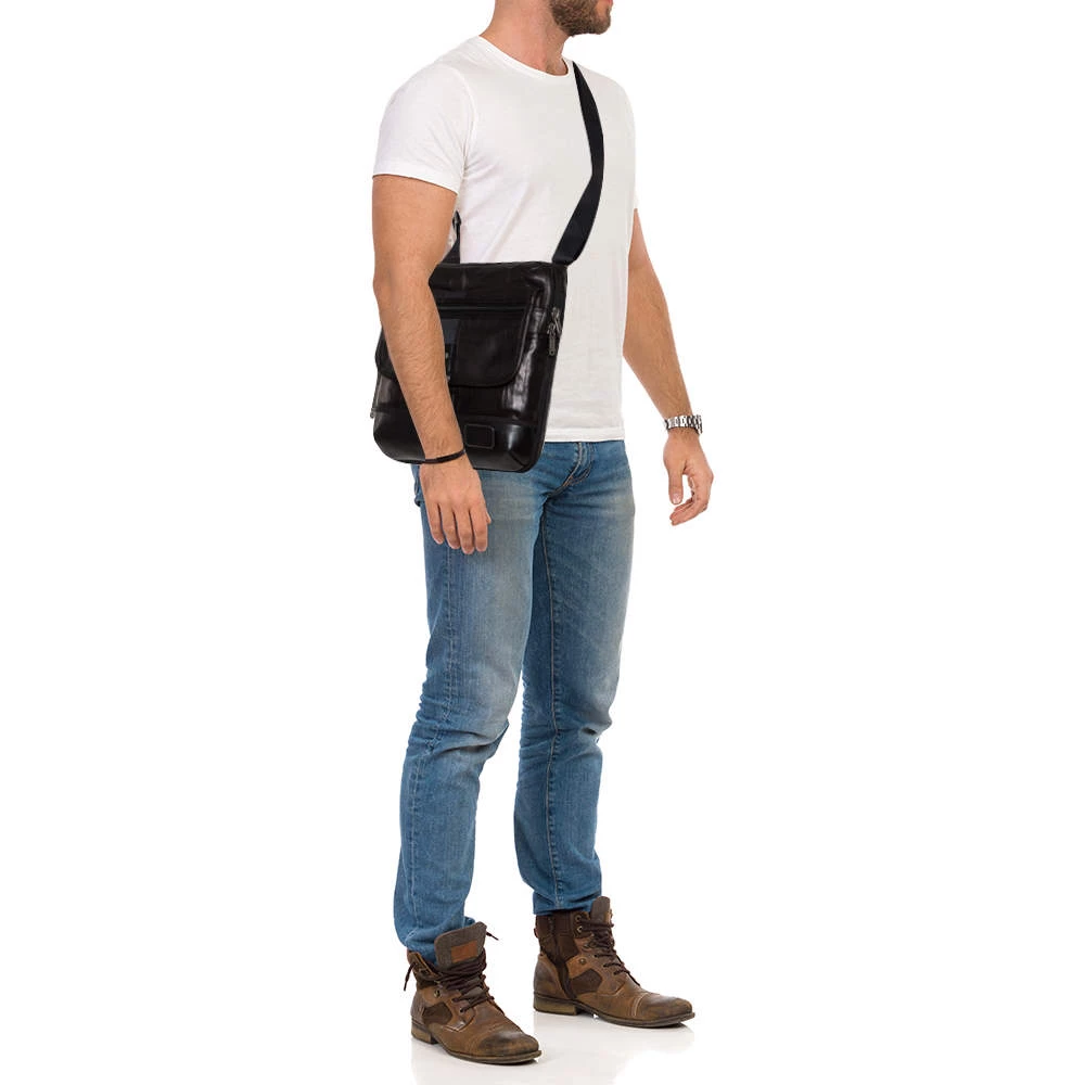 TUMI Black/Dark Brown Leather Annapolis Zip Flap Messenger Bag For Men - Image 2