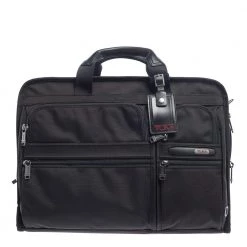 Tumi Black Nylon And Leather Large DFO Compact Screen Laptop Briefcase For Men
