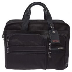 TUMI Black Nylon And Leather DFO Expandable Organizer Laptop Briefcase For Men