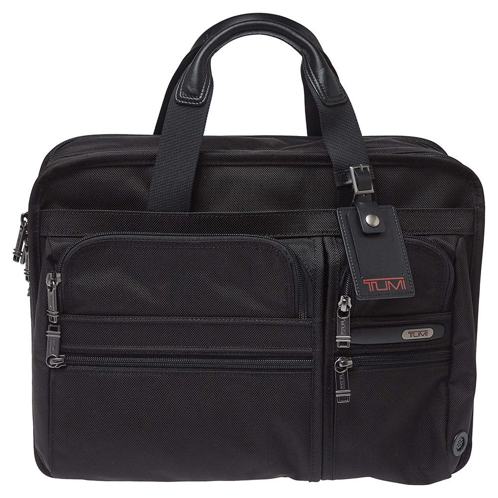 TUMI Black Nylon And Leather DFO Expandable Organizer Laptop Briefcase For Men