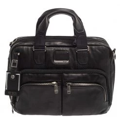 TUMI Black Leather Alpha Bravo Albany Slim Bag For Men