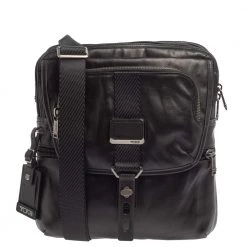 TUMI Black Leather Alpha Bravo Arnold Crossbody Bag For Men