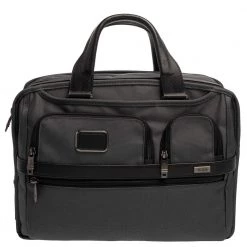 TUMI Grey/Black Nylon And Leather Expandable Organizer Computer Briefcase For Men