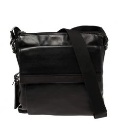 TUMI Black/Brown Leather Oxford Top Zip Flap Crossbody Bag For Men