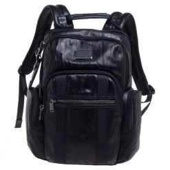 TUMI Black Leather Nellis Backpack For Men