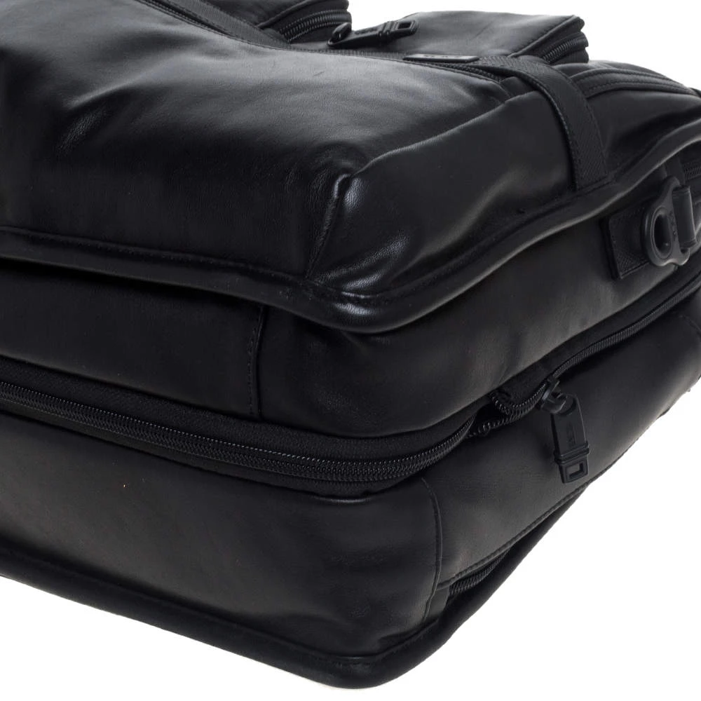 TUMI Black Leather Expandable Organizer Computer Briefcase For Men - Image 14