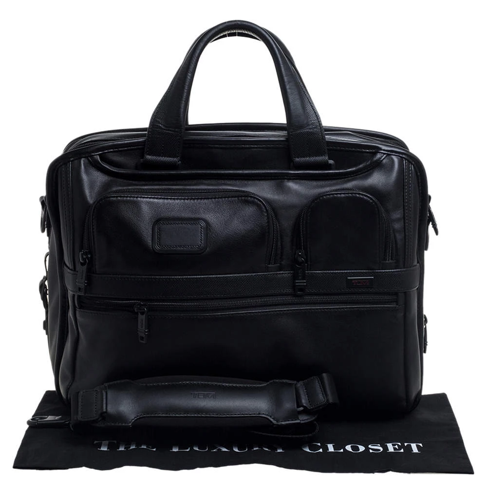 TUMI Black Leather Expandable Organizer Computer Briefcase For Men - Image 12