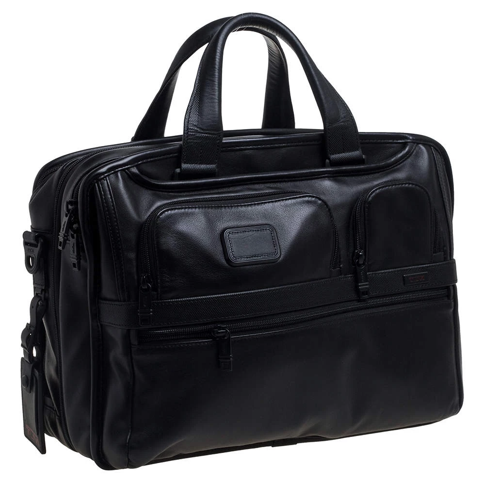 TUMI Black Leather Expandable Organizer Computer Briefcase For Men - Image 3