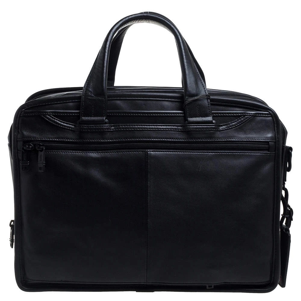 TUMI Black Leather Expandable Organizer Computer Briefcase For Men - Image 4