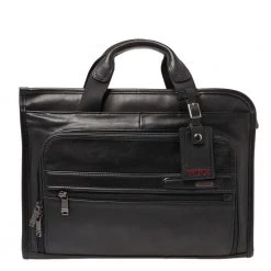 TUMI Black Leather Gen 4.2 Slim Deluxe Portfolio Bag For Men