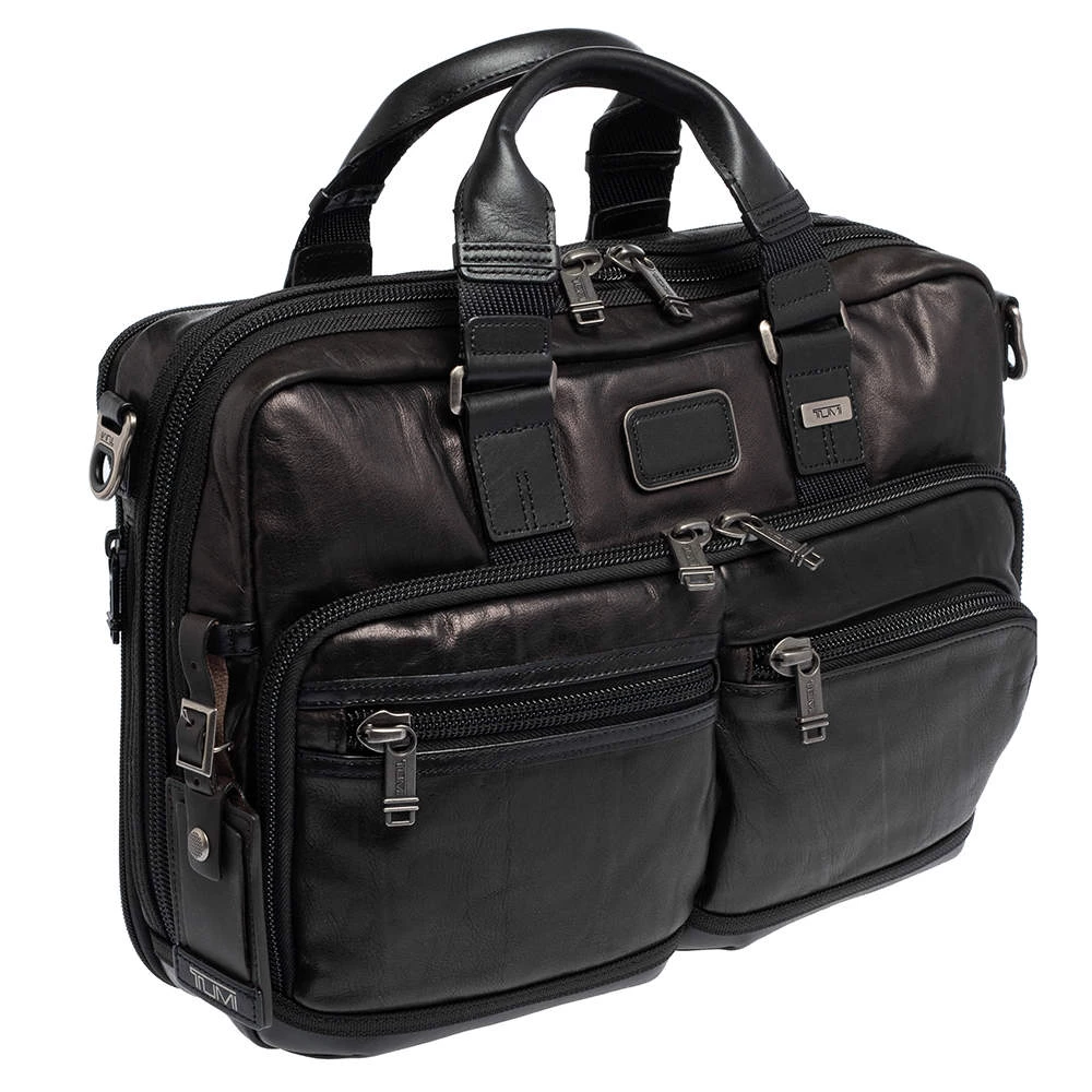 TUMI Metallic Dark Brown Leather Alpha Bravo Andersen Slim Commuter Briefcase For Men - Image 3