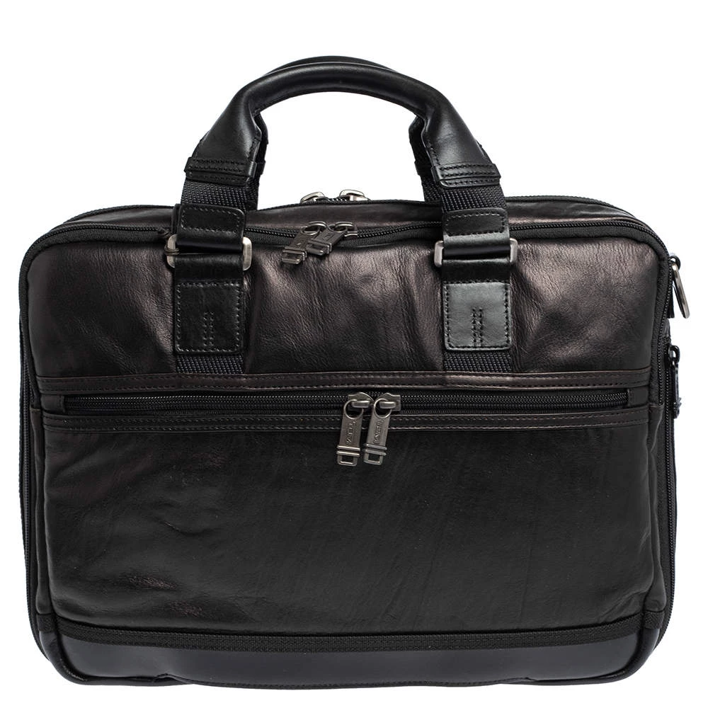 TUMI Metallic Dark Brown Leather Alpha Bravo Andersen Slim Commuter Briefcase For Men - Image 4