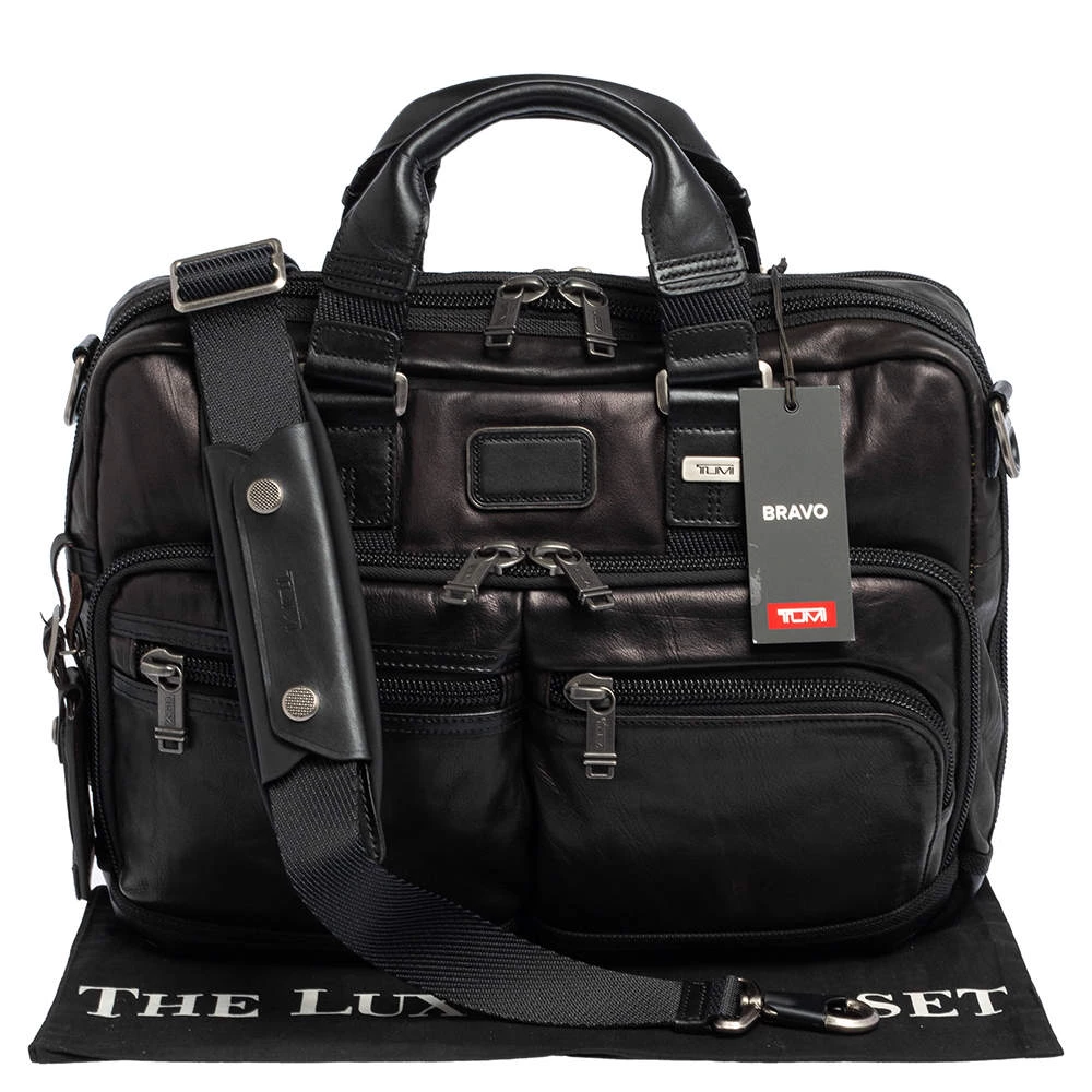 TUMI Metallic Dark Brown Leather Alpha Bravo Andersen Slim Commuter Briefcase For Men - Image 9