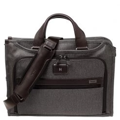 TUMI Grey/Brown Leather And PVC Alpha 2 Slim Deluxe Portfolio Bag For Men