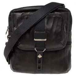 Tumi Black Leather Alpha Bravo Arnold Zip Messenger Bag For Men