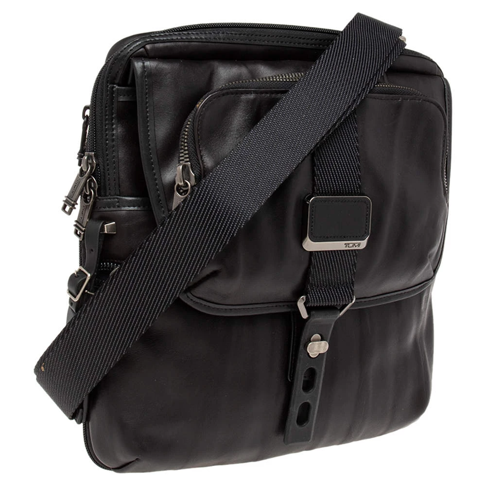Tumi Black Leather Alpha Bravo Arnold Zip Messenger Bag For Men - Image 3