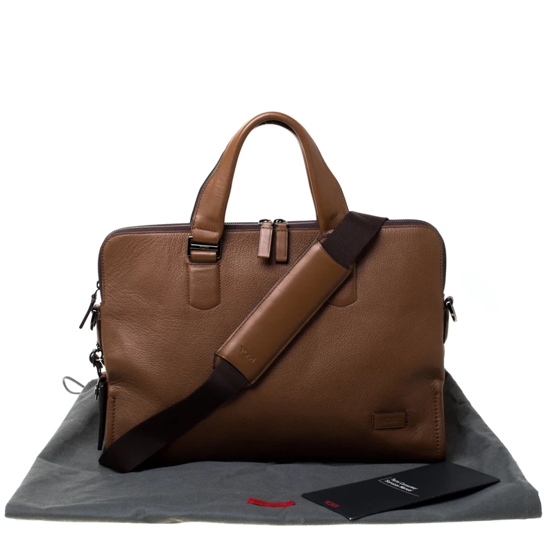 Tumi Brown Leather Seneca Slim Briefcase For Men - Image 11