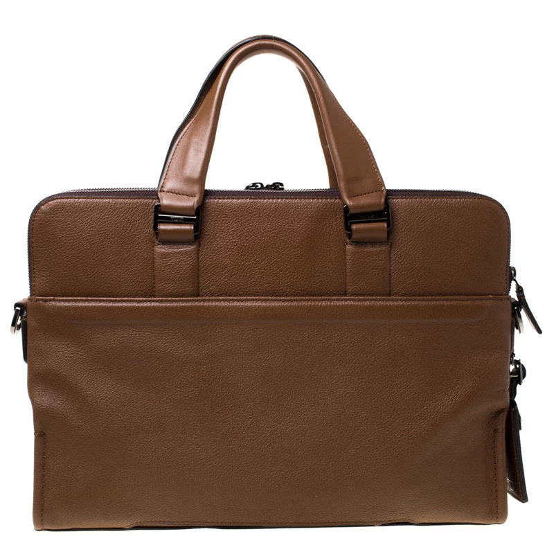 Tumi Brown Leather Seneca Slim Briefcase For Men - Image 4