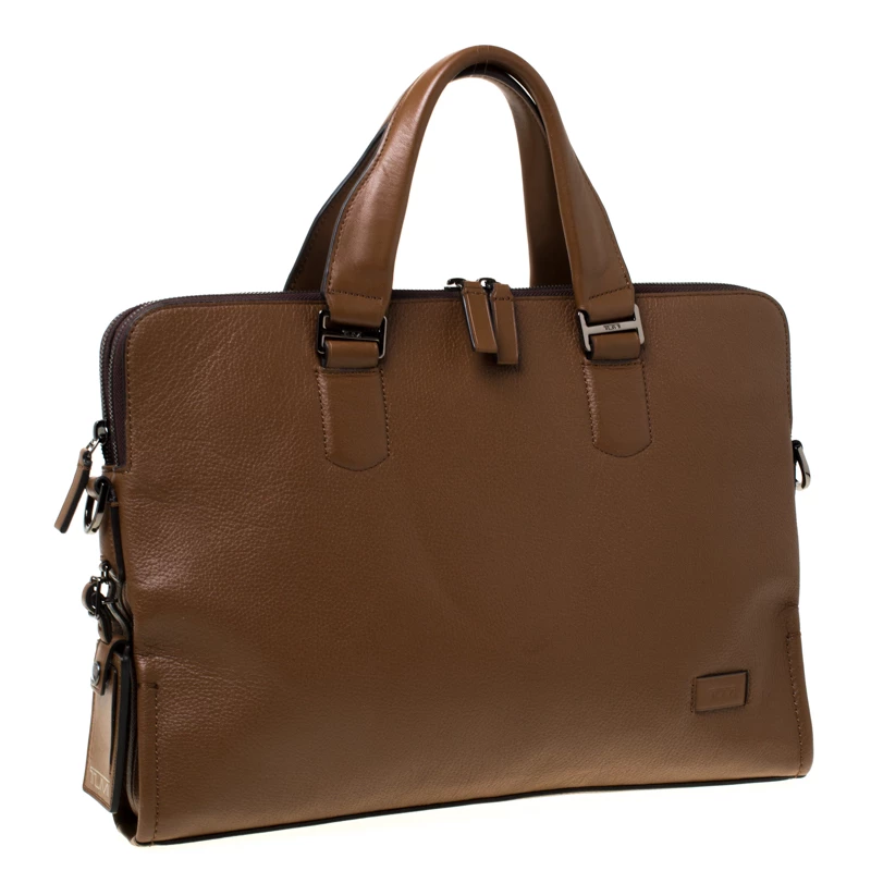 Tumi Brown Leather Seneca Slim Briefcase For Men - Image 3