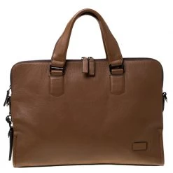 Tumi Brown Leather Seneca Slim Briefcase For Men