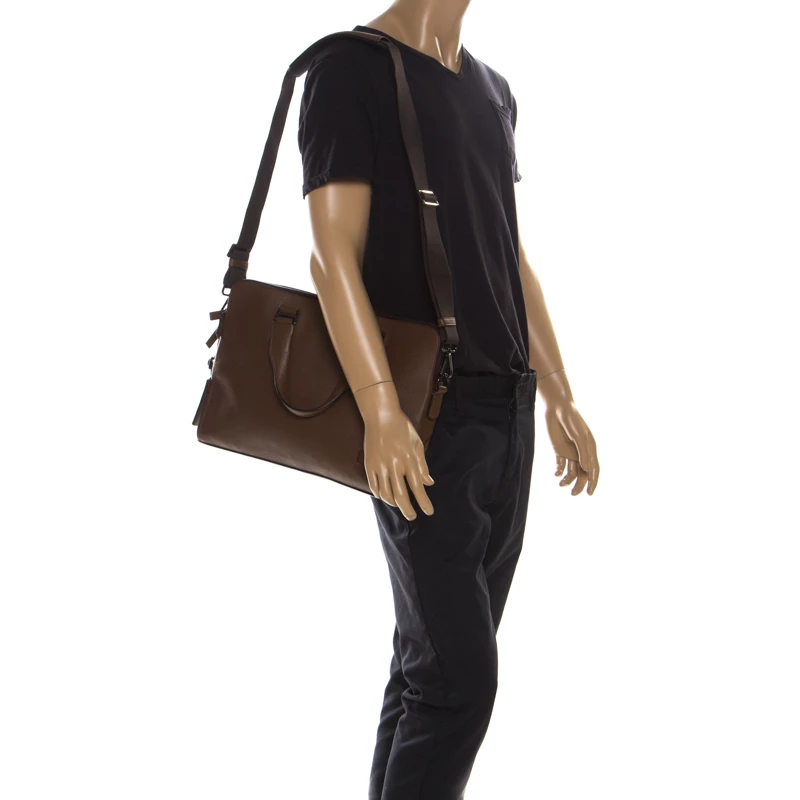 Tumi Brown Leather Seneca Slim Briefcase For Men - Image 2