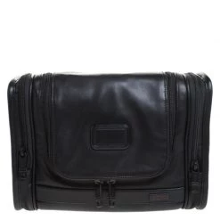 Tumi Black Leather Alpha II Hanging Travel Clutch For Men