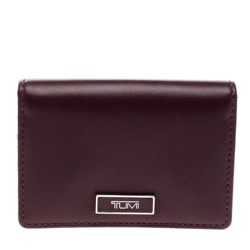 Tumi Burgundy Leather Card Case For Men