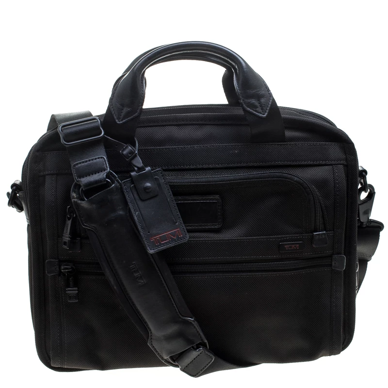 Tumi Black Nylon Alpha T-Pass Expandable Laptop Bag For Men