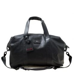 TUMI Black Leather Alpha II Duffel Bag For Men