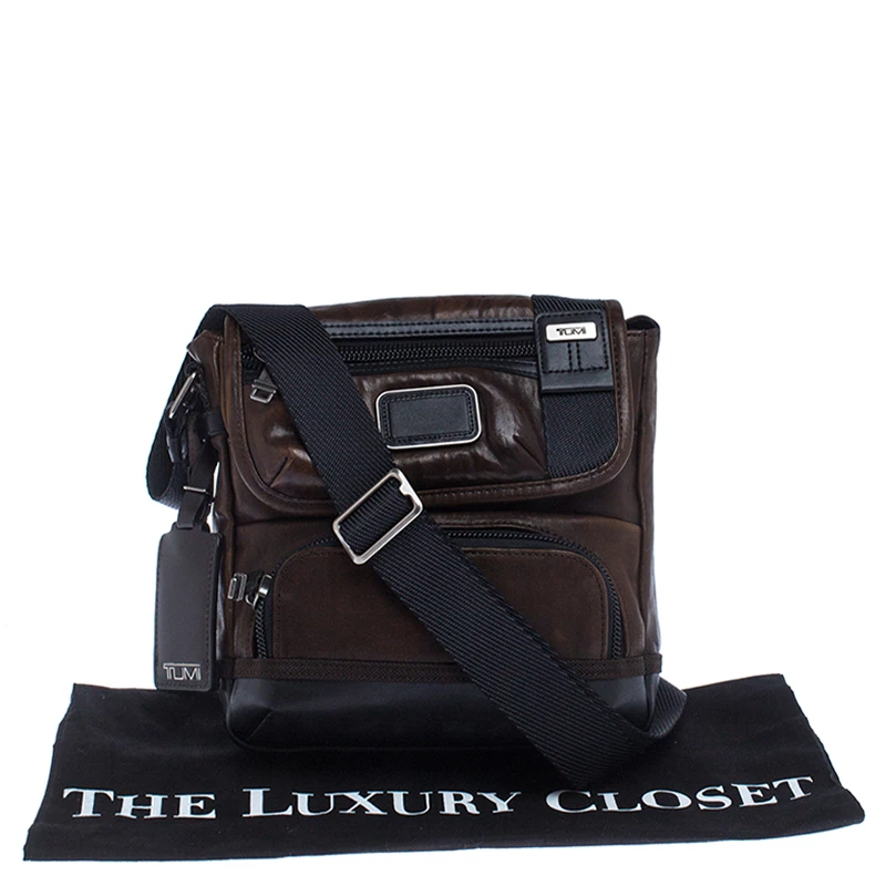 TUMI Brown/Black Leather Alpha Bravo Barstow Messenger Bag For Men - Image 9