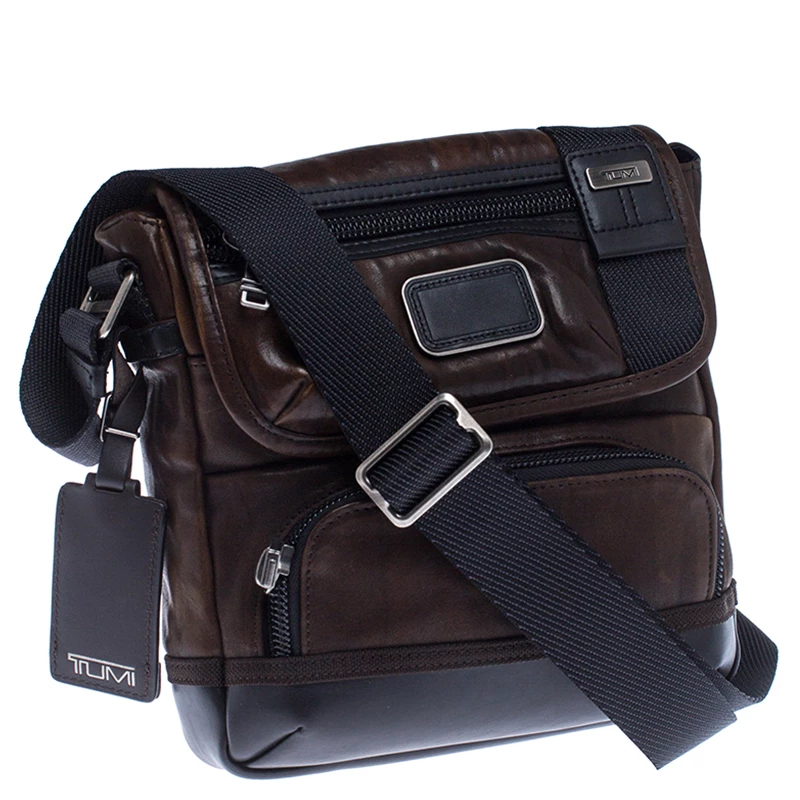 TUMI Brown/Black Leather Alpha Bravo Barstow Messenger Bag For Men - Image 3