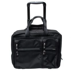 Tumi Black Canvas Alpha Compact Wheeled Brief Trolley For Men