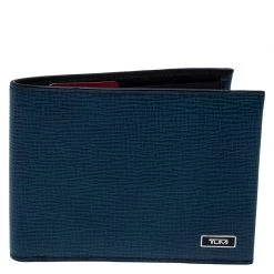 Tumi Blue ID Lock Leather Double Billfold Wallet For Men