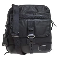 Tumi Black Coated Canvas And Leather Annapolis Zip Flap Messenger Bag For Men