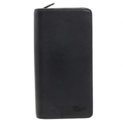 TUMI Black Leather Zip Around Travel Wallet For Men
