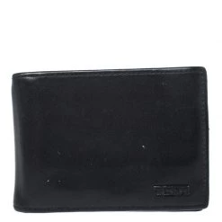 Tumi Black Leather Money Clip Bifold Wallet For Men