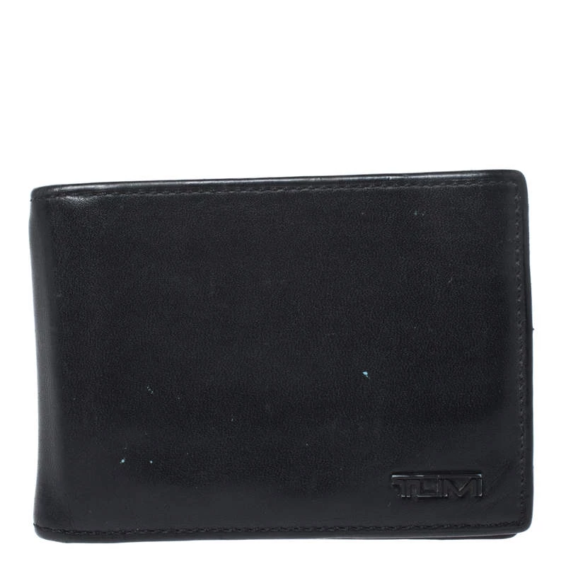 Tumi Black Leather Money Clip Bifold Wallet For Men