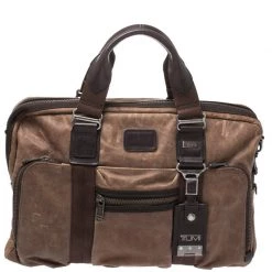 Tumi Brown Leather Alpha Bravo McNair Slim Briefcase Bag For Men