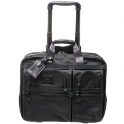 Tumi Black Nylon Alpha Deluxe Roller Briefcase For Men