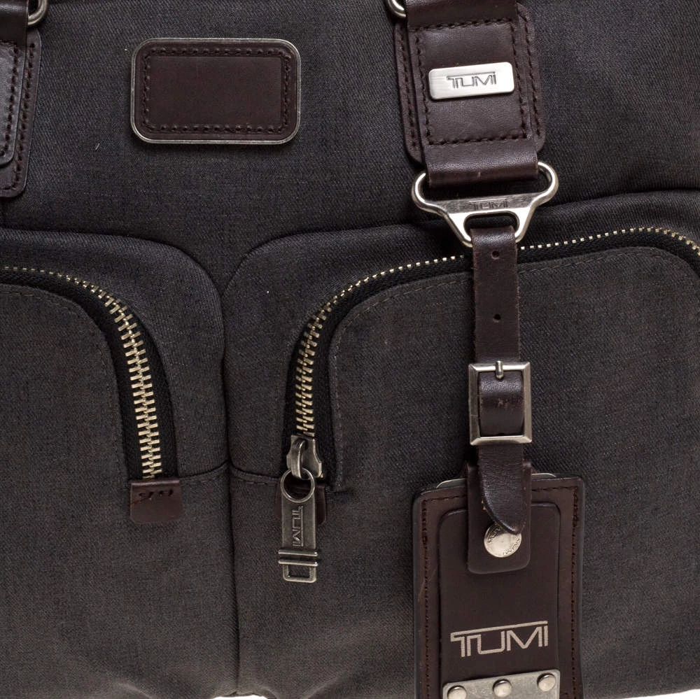 TUMI Grey/Brown Canvas And Leather Alpha Bravo Briefcase For Men - Image 5