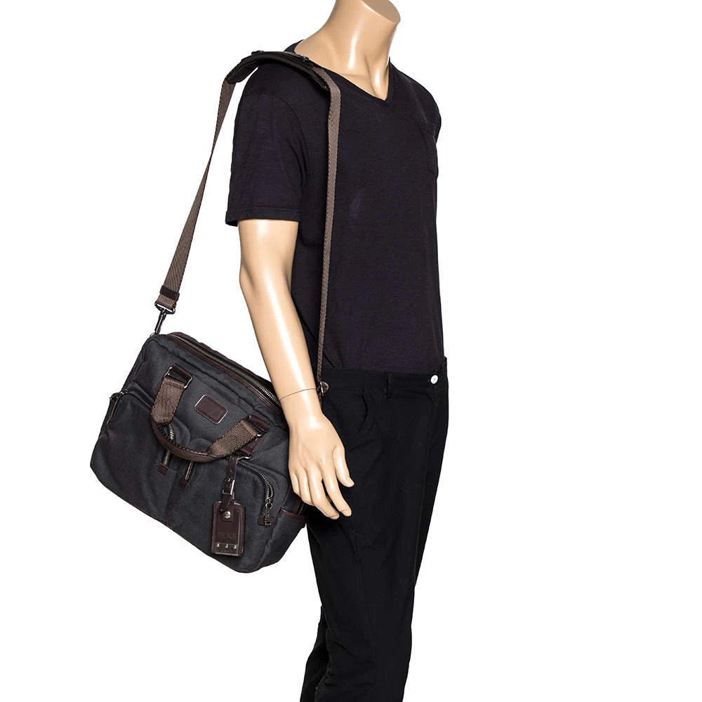 TUMI Grey/Brown Canvas And Leather Alpha Bravo Briefcase For Men - Image 2