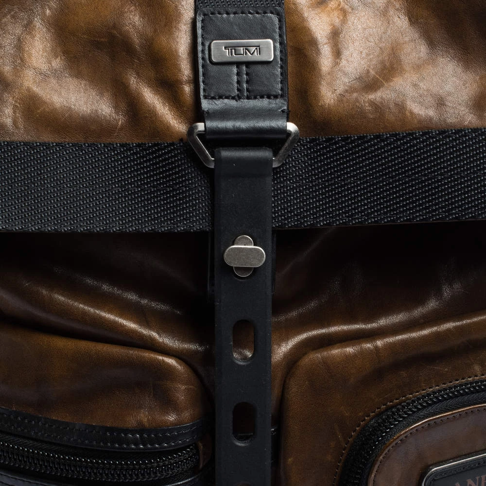 TUMI Brown/Black Leather London Roll Top Backpack For Men - Image 5