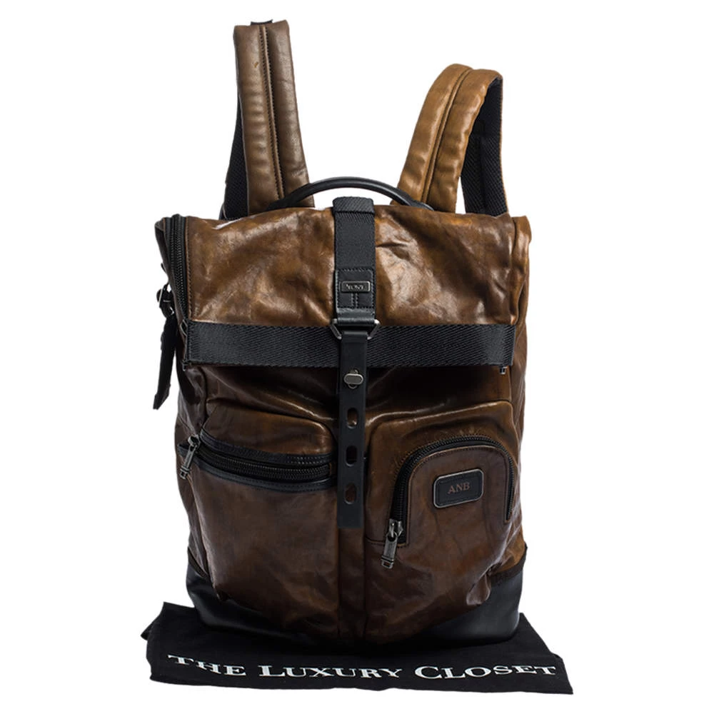 TUMI Brown/Black Leather London Roll Top Backpack For Men - Image 10