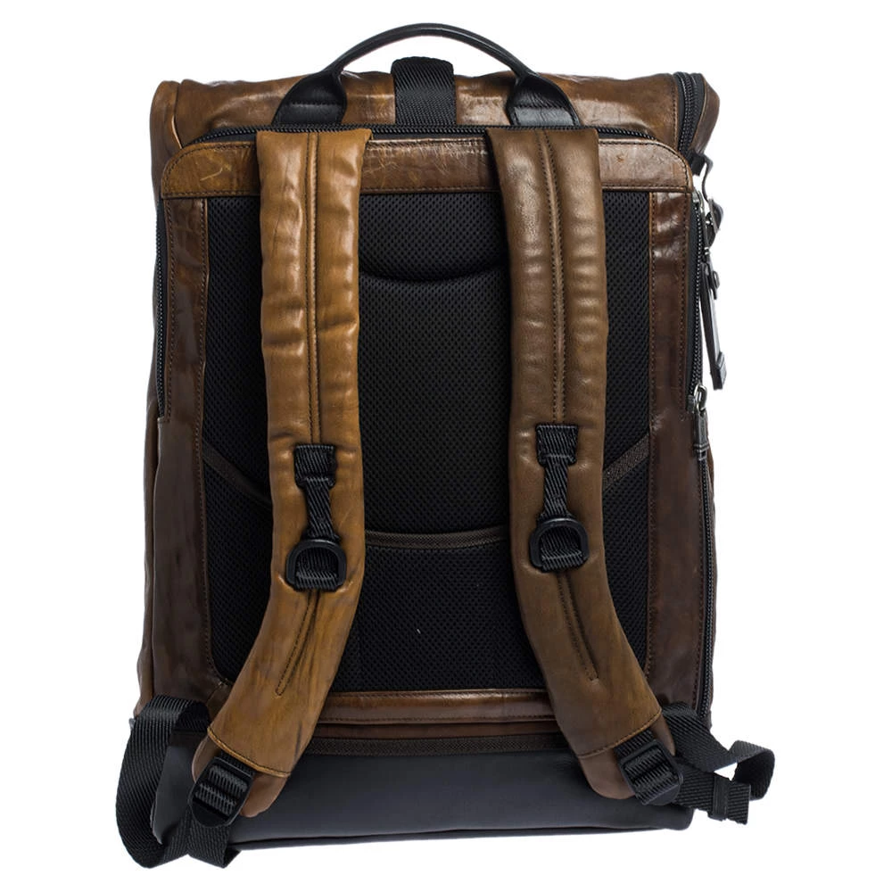 TUMI Brown/Black Leather London Roll Top Backpack For Men - Image 4