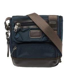 Tumi Blue/Brown Nylon And Leather Alpha Bravo Barstow Messenger Bag For Men