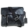 TUMI Black Leather Front Pocket Flap Messenger Bag For Men