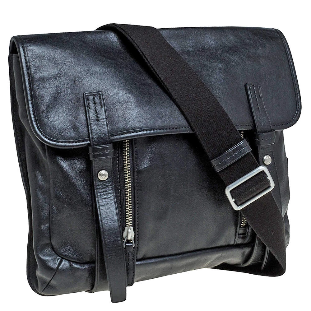 TUMI Black Leather Front Pocket Flap Messenger Bag For Men - Image 3